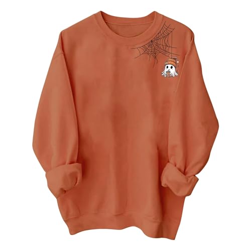 Womens Halloween Sweatshirt Funny Spooky Season Shirt Spider Web Graphic Pullovers Overswized Boo Pumpkin Sweatshirt2