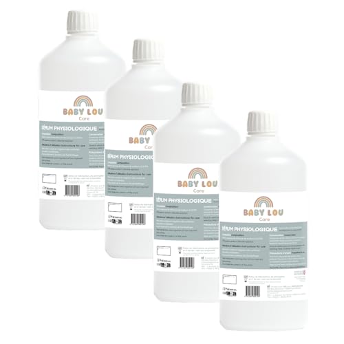 BABYLOU CARE | Suero Fisiológico Botella 4x1L | NaCl 0,9% | Fabricado en Francia | Lavado de fosas nasales | Higiene de la nariz | Para irración externa