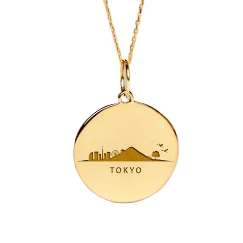 Collier en argent sterling 925 Tokyo Japon avec pendentif skyline plaqué or