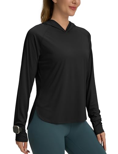 Chemise de soleil noire manches longues pour femme : protégez votre peau en extérieur