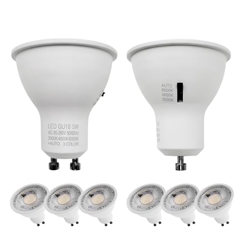 QLEE 5w Mr16 3cct Bombillas LED 3cct Seleccionables 50w Equivalente No Regulable 60° Narrow Spot Light Beam Gu10 Base Para Focos Iluminación Empotrada Luces de Pista de Armario, Paquete de 6