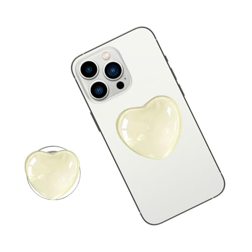 lioewhu Téléphone Portable Poignées Support Coeur en Verre, Beige Rétractable Poignée pour Téléphone, Supports de Téléphone, Poignée Grip Extensibles Base pour Smartphones et Tablettes