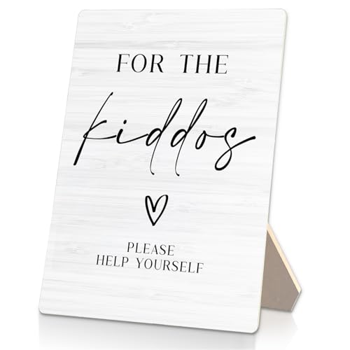 RUNMESS For The Kiddos Wooden Stand 5x7 Inch,Wedding Kids Wooden Sign,Kids Table Sign,Please Help Yourself Sign,Wedding Reception Decor