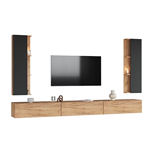 Planetmöbel Mueble de salón de aparador y 2 armarios Laterales, 300 cm, Roble Dorado