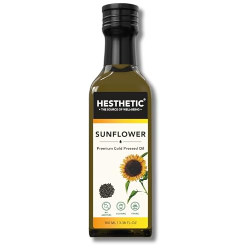 Image of HESTHETIC Premium Edible Cold Pressed Sunflower Oil, 100 ML, Rich in Healthy Fats, Ideal for Cooking, Frying and Salad Dressings, 100% Pure and Natural, Food Grade Virgin Oil, Glass Bottle