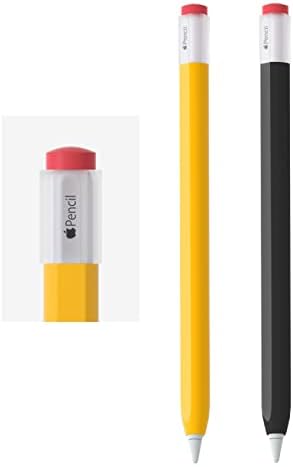 2 Pack Silicone Pencil Case Compatible with Apple Pencil 2nd Generation Only,Case Cover Sleeve Accessories Protective Skin Holder(Must Read Installation Instructions) [Yellow,Black]