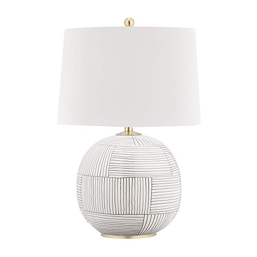 Hudson Valley Lighting L1380-AGB/ST Laurel Transitional 1 Light Table Lamp Ceramic/Linen Base with White Linen Shade, Aged Brass Stripe Combo Finish with White Linen Shade
