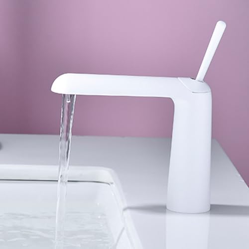 Robinet de lavabo blanc mitigeur salle de bain évier laiton 1 trou eau chaude froide avec levier unique