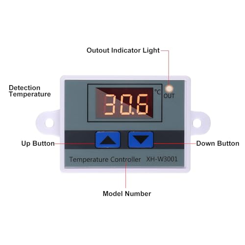 Image of Hexonix XH-W3001 Digital Temperature Controller 220V 10A - LED Display Thermostat Control Switch with Probe Sensor, White