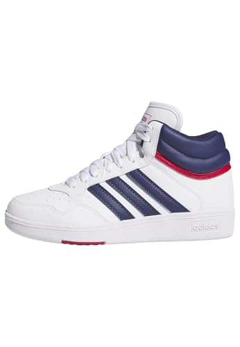 adidas Hoops 4.0 Junior High Top Trainers, White Dark Blue Red Team Victory, 4.5 UK