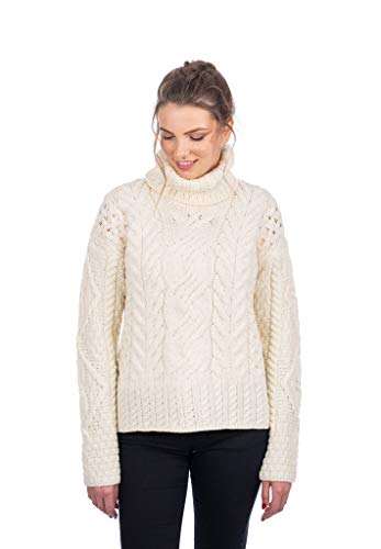 100% Super Soft Merino Wool Irish Cable Knit Turtleneck Women Sweater2