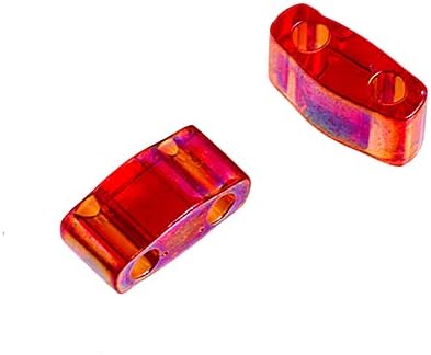 Miyuki TILA Half Cut 5x2.3mm 2 Hole Red Transparent AB HTL254 50Gms Bulk Bag of Japanese Glass Beads