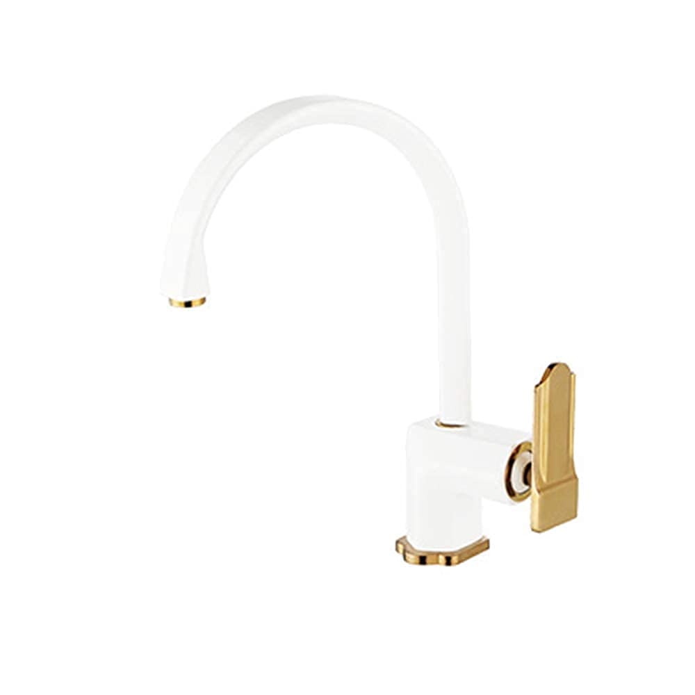 Robinet de cuisine en laiton blanc et or au design européen chic pour évier élégant