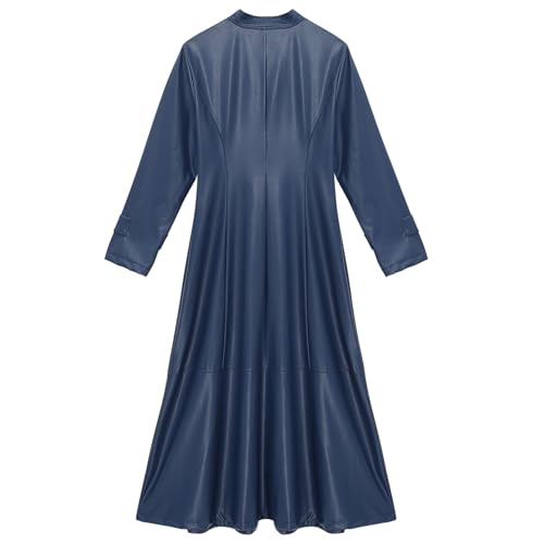 Women's Faux Leather Trench Coat Mock Neck Long Sleeve Full Zip Dress Coat Maxi Jacket Outwear4