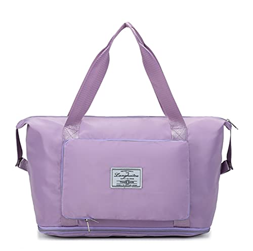 Sac de voyage pliable de grande capacité, sac de voyage en tissu Oxford, sac à bandoulière portable avec séparation sèche et humide, léger et imperméable, violet/transparent, Sac Cover