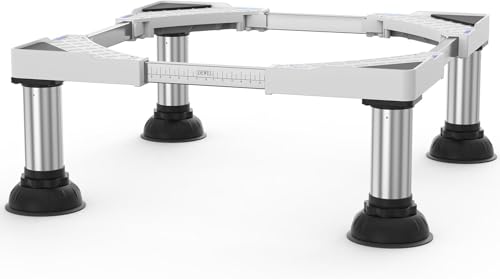 DEWEL Base pour machine à laver réglable, cadre base pour machine à laver, pour réfrigérateur, sèche-linge et congélateur, charge maximale 300 kg, réglable 43-62 cm, 20-23 cm, blanc