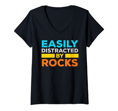 Mujer Fácilmente distraído por rocas - Rock Collector Geology Camiseta Cuello V