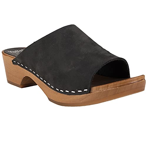 Vollsjö Mujeres Zuecos Hecho De Madera Y Ante, Zapatillas, Zapatos De Madera para Señoras Cómodos Calzado De Casa, Clogs De Madera, Zapatillas De Casa, Hecho En La UE, 40, Negro Cover