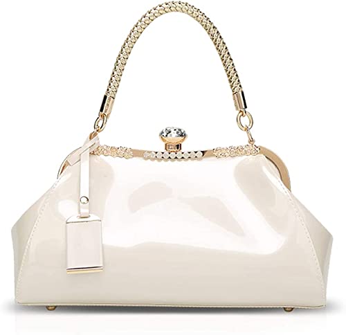 RTGGSEL Bolsa feminina de couro envernizado brilhante com alça superior para noite bolsa de ombro transversal de casamento, Branco, Bolsa elegante