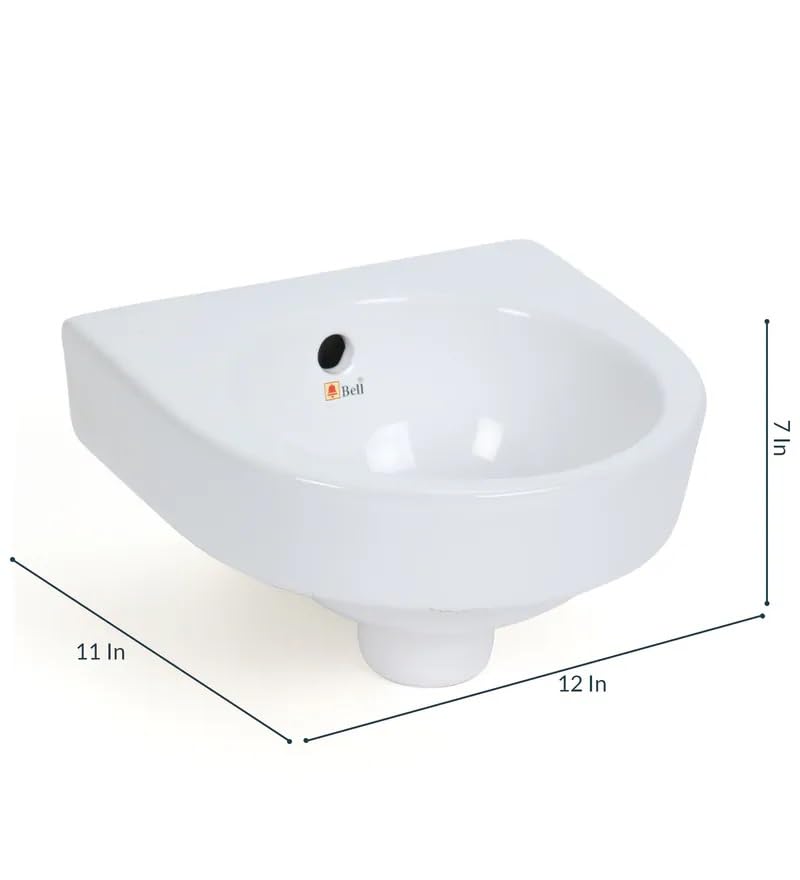 Image of Bell Wash Basin /Bathroom Basin /Glossy Small Sink Wall-Hung Hand Wash Basin For Bathroom & Living Room, (Dimension 31 x 28 x 15 CM) (Apple)
