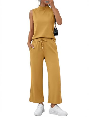 Casly Lamiit Women Summer Two Piece Outfits Mock Neck Tank