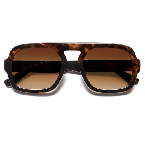 Image of VANLINKER Retro Square Aviator Sunglasses for Women Men VL9826 | Trendy 70s Vintage Style Fashion Flat Top Rectangle Shades, Chic Tinted Sunglasses for Funky Outfits, Parties and Daily Wear