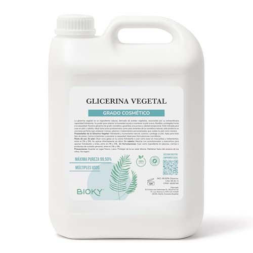 Glicerina Líquida 5L – Hidratante Cabello y Piel - Para Secar Flores – Glicerina Pura Multiusos - Origen Vegetal – Humectante Cremas, Lociones, Sérums - Cosmética Natural y Manualidades (5 litros)
