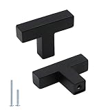 Goldenwarm 5 Pack Black Square T Bar Single Hole Knobs Cabinet Pull Drawer Handles Stainless Steel M