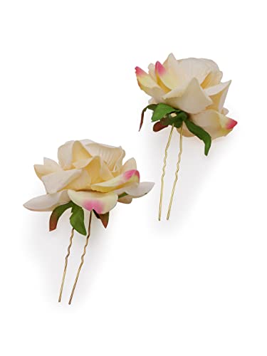Image of Vogue Hair Accessories Light Weight Rose Flower Bun Maker Juda Pins Hair Accessories (Off-White-2)