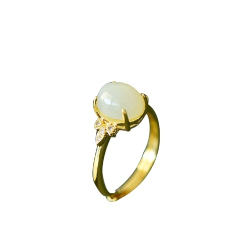 Bague en argent S925 et jade blanc de Hetian véritable plaqué or pour femme