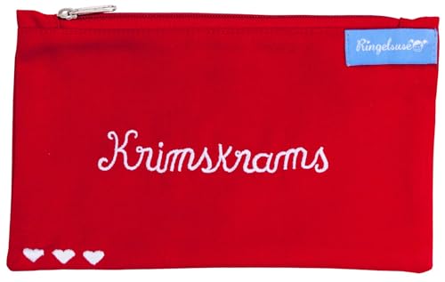 Kosmetiktäschchen Krimskrams Rot Weiß Bestickt Damen 12 x 20 cm Baumwolle Fairtrade Ringelsuse