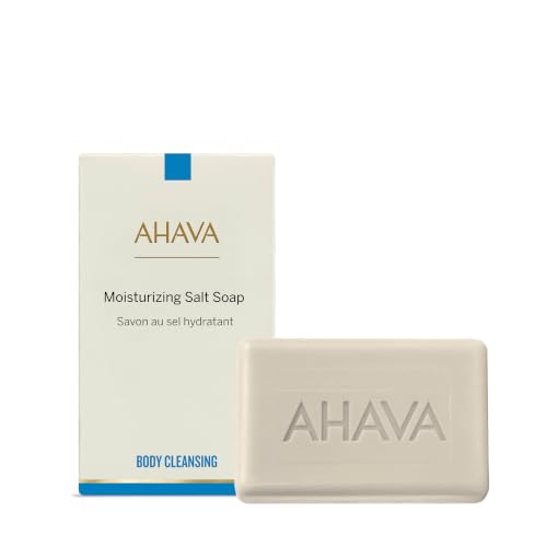 AHAVA Moisturizing Dead Sea Salt Soap - Face & Body Cleansing Bar to Moisture the Skin Enriched with Exclusive Mineral Blend of Dead Sea Osmoter & Dead Sea Salt 3.4 Oz (Packaging May Vary)