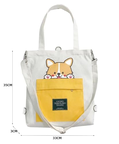 Image of INOVERA (LABEL) Tote Bags for Women & Girls - Ladies Canvas Shoulder Handbags - Backpack With Adjustable Strap (White)