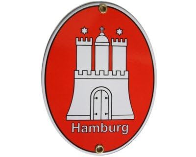 Hamburg HH Emaille Schild Hamburg 11,5 x 15 cm Emailschild Oval.