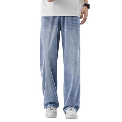 Men's Summer Thin Stretch Denim Pants Breathable Straight Leg Casual Jeans with Elastic Comfort