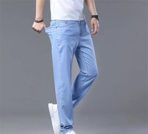 Mens Jeans Slim Stretch Summer Thin Straight Classic Denim Pants Lightweight Casual Fashionable3