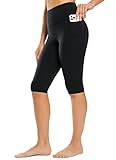 baleaf Women's Capri Leggings with Pockets Knee Length Capris Yoga Workout Exercise Capri Pants for Casual Summer Black L