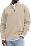 Mens Quarter Zip Collared Shirt Casual Plain Long Sleeve Polo Shirts Lightweight Pullover Fall Fashion Sweaters Top (Khaki,XX-Large)