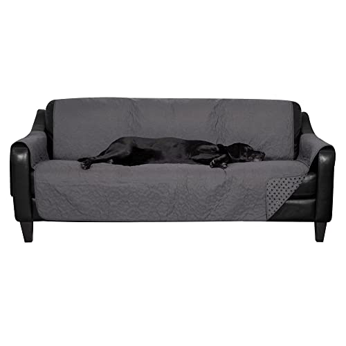 Image of Furhaven Waterproof & Non-Slip Large Sofa /Couch Cover Protector for Dogs, Cats, & Children - Quilted Paw Print Living Room Furniture Cover - Gray, Large Sofa