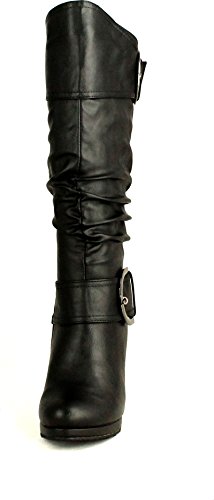 TOP Moda Womens Page-22 Knee High Round Toe Buckle Slouched Low Heel Boots3