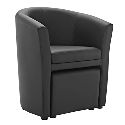 Modway Divulge Faux Leather Armchair And Ottoman Set In Black #TOP1