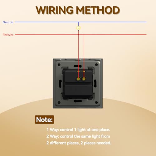 BSEED Lichtschalter 1 Fach 1 Weg Glas Unterputz Taste Schalter Wandschalter Kippschalter 2 Pack Schwarz
