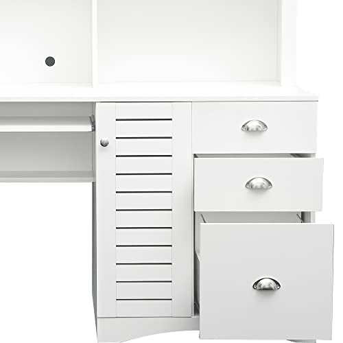 Ucloveria Computer Desk With Hutch,Home Office Wood Executive Desk With Drawers,Open Shelf,Writing Laptop Table With Keyboard Tray,File Cabinet Computer Desk For Bedroom,White #TOP3