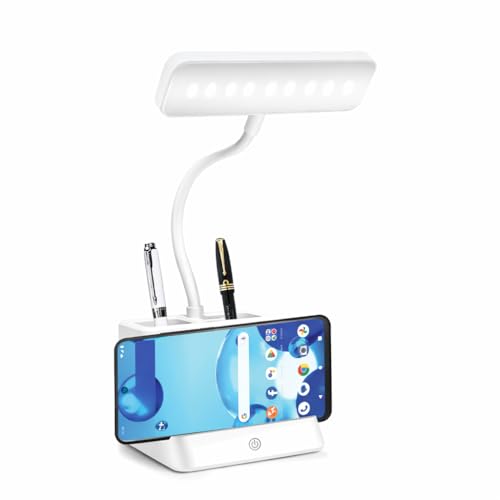 Image of GROB LED Study Table Lamp for Students | 3 Color Modes, Touch Control, Rechargeable, Eye Care Reading, Pen & Phone Holder