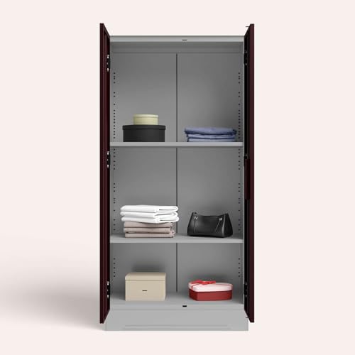 Image of Interio by Godrej Wardrobe Slimline 2 Door Steel Almirah (Digital Printed Russet and Royal Ivory) Wardrobe for Clothes, 1 Year Warranty, 2 Shelves
