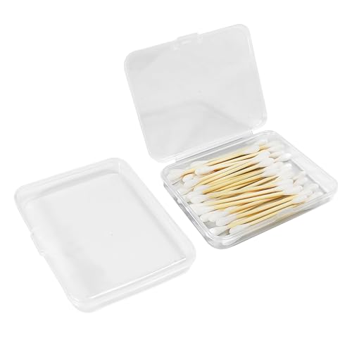 Lot de 2 boîtes à coton-tiges de voyage en plastique transparent pour ranger les boules de coton