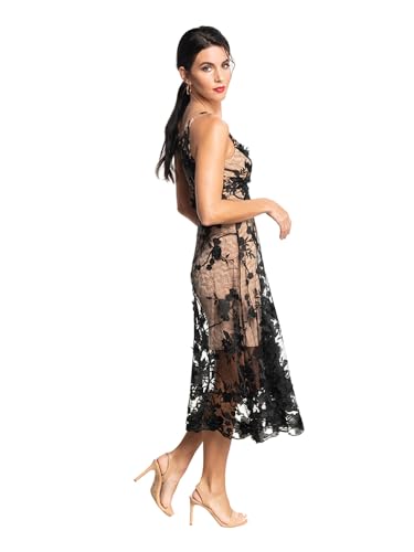 Image of Dress The Population Womens Audrey Spaghetti Strap Midi A-line 3D Floral Dress