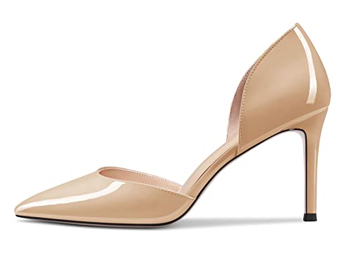 Aachcol Women Stiletto Mid High Heel Pumps Slip-on Two-Piece Pointed Toe Dress Shoes Office Party Wedding Patent 3 Inch2