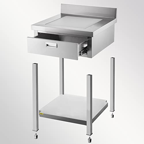 Vevor Work 24 X 24 In Stainless Steel Drawer Table With Undershelf And Backsplash Kitchen Island 660 Lbs Load Capacity For Restaurant, Home And Hotel, 24X24 Inch, Silver #TOP7
