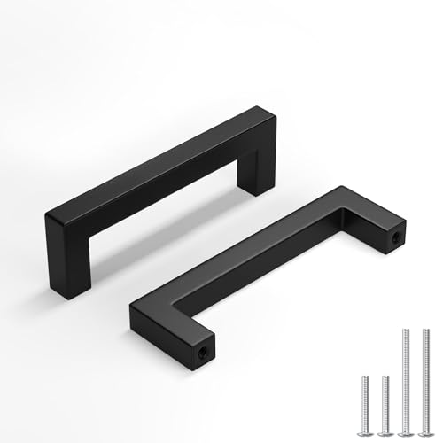 homdiy 15 Pack Black Cabinet Handles 3-1/2 Inch(90 mm) Hole Centers Matte Black Cabinet Pulls Stainless Steel Drawer Dresser Handles Square Bar Hardware Drawer Pulls Stainless Steel Dresser Hardware
